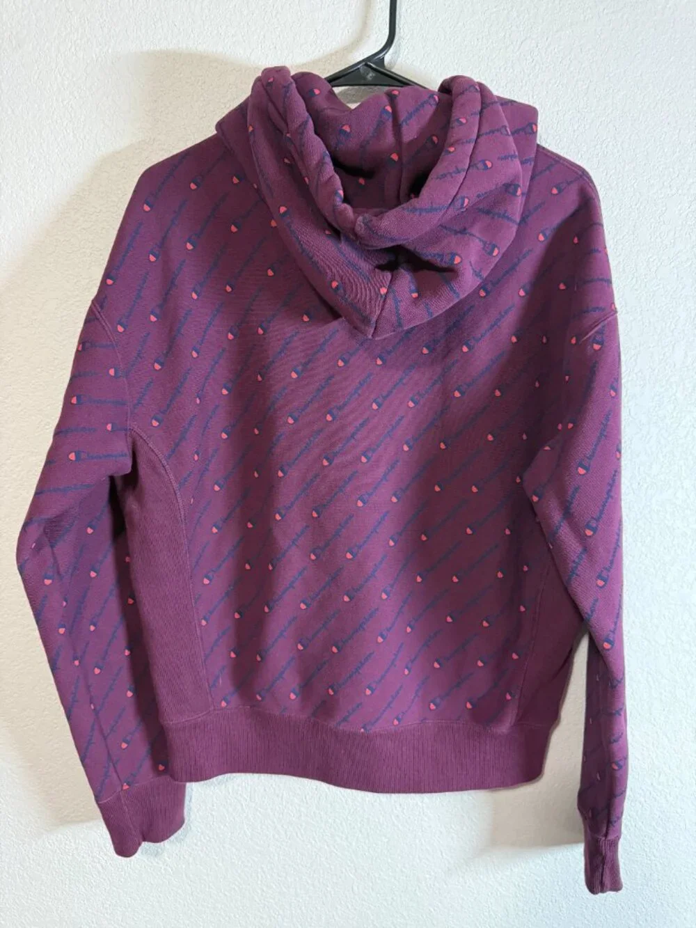 Champion Reverse Weave All-Over Print Hoodie Burgundy Maroon Medium
